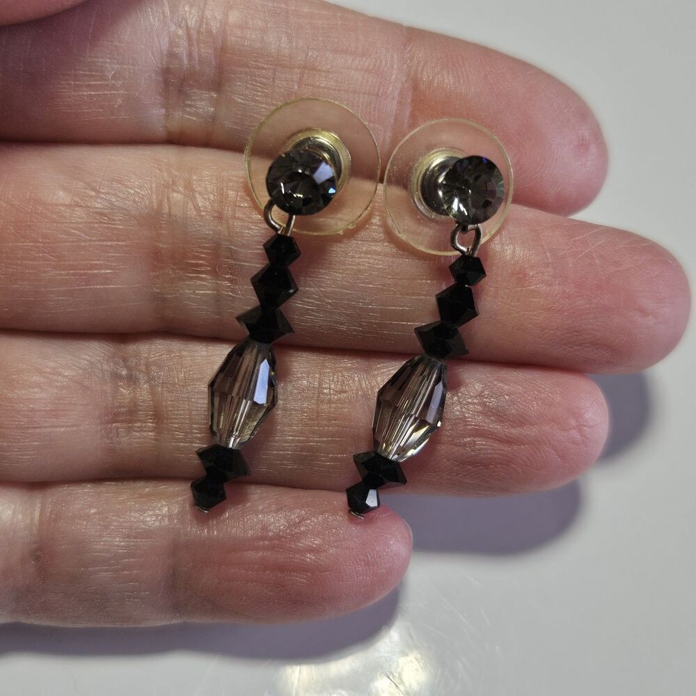 Usha's Concepts Designed by Sabrina Silver Tone Black Dangle Earrings